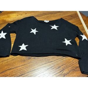 Victoria's Secret PINK Star Print Cropped Sweater Black White Knit Top Medium